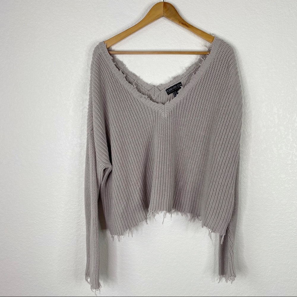 Forever 21 Gray Cropped Knit Pullover Sweater